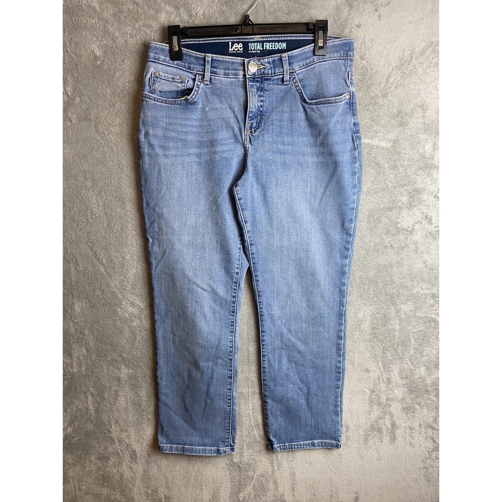 Lee Womens 10S Total Freedom‎ Jeans Blue Straight Leg Denim